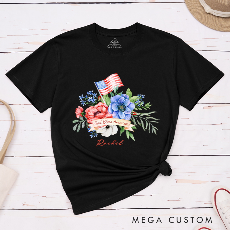Personalized God Bless America T-Shirt with Custom Name Christians Gift Birthday Gift Christian Apparel Gift for Jesus Lover 