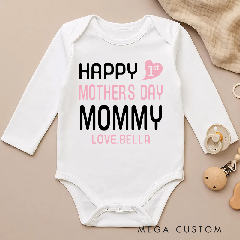 Personalized Happy First Mother's Day Typography with Love from for Mommy Baby Bodysuit