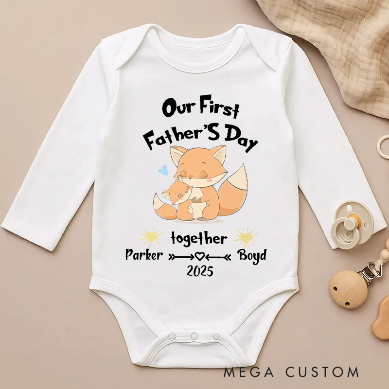 Personalized Fox Family Illustration for Our First Father's Day Together Celebration 2025 Baby Bodysuit