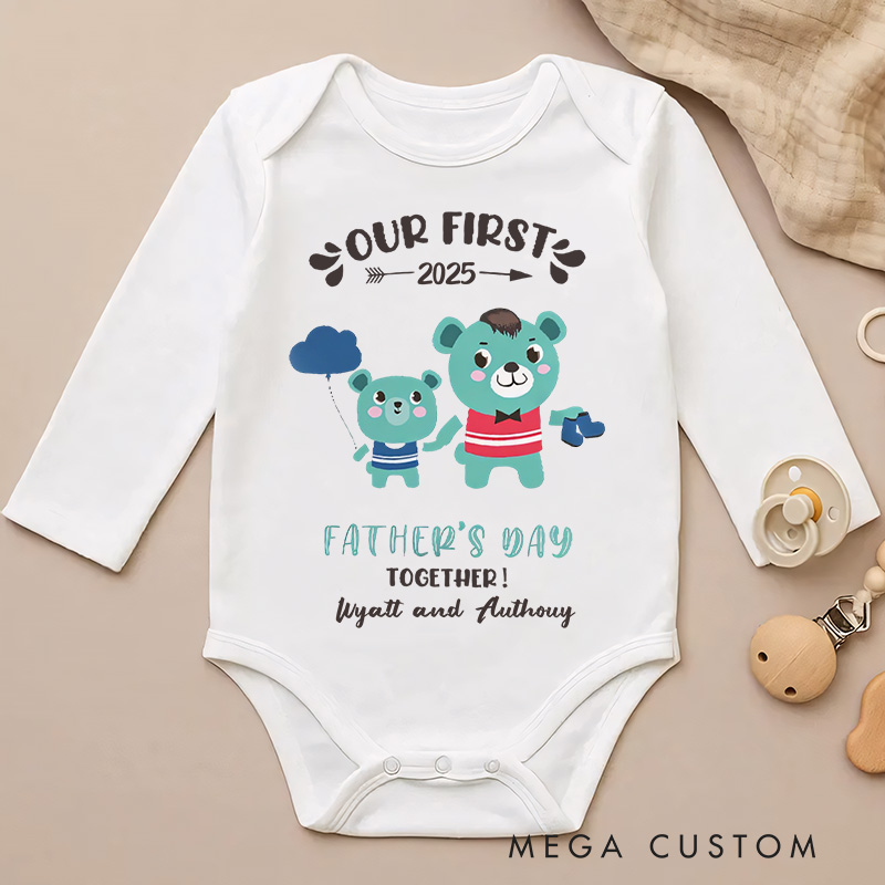 Personalized Playful Bear Dad and Baby Illustration for Our First Father's Day Together 2025 Baby Bodysuit