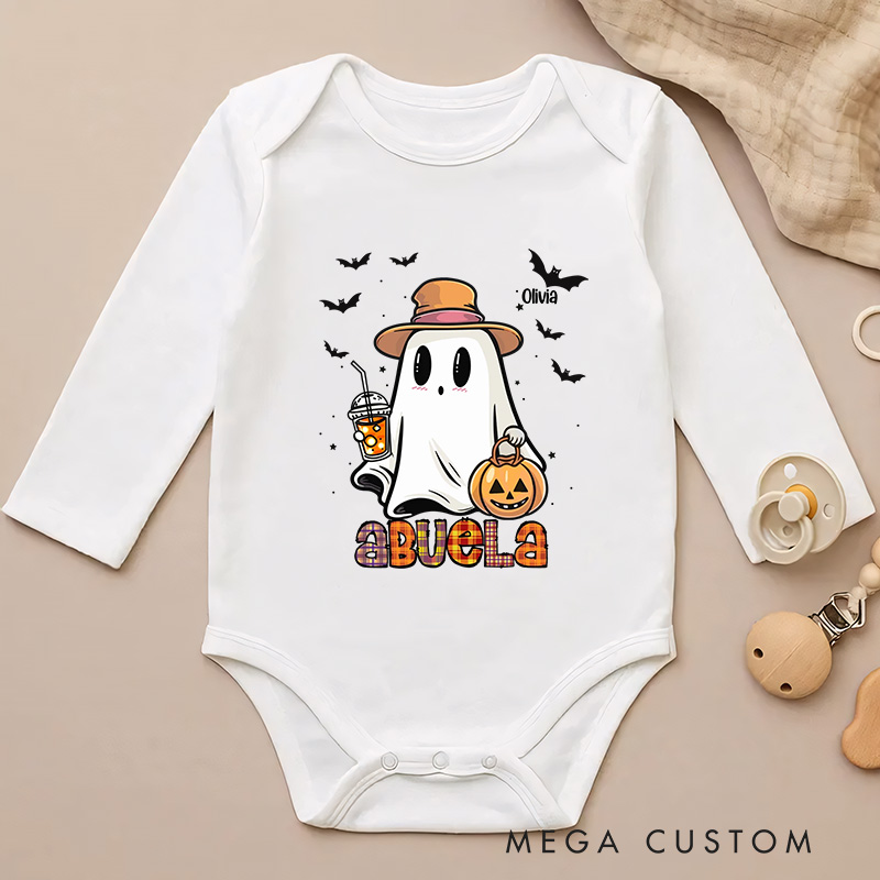 Personalized Cute Ghost and Pumpkin Illustration for Baby's Halloween Celebration Baby Bodysuit