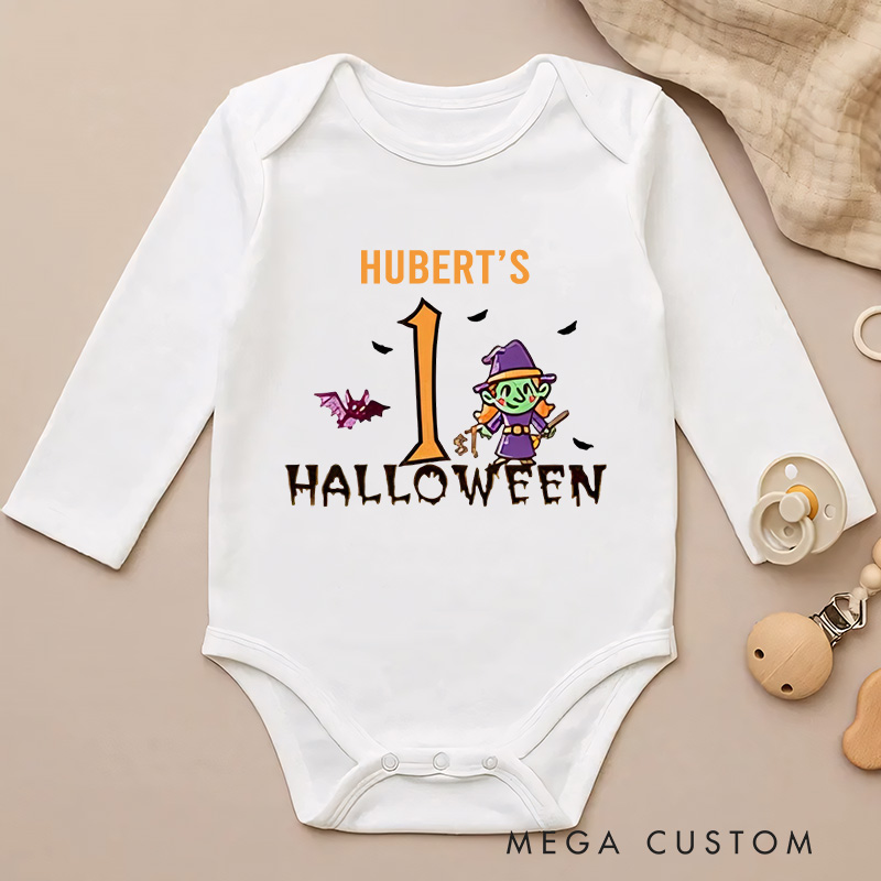 Personalized Cute Ghost Baby's 1st Halloween Baby Bodysuit with Name Halloween Gift for Baby Girls Boys New Parents