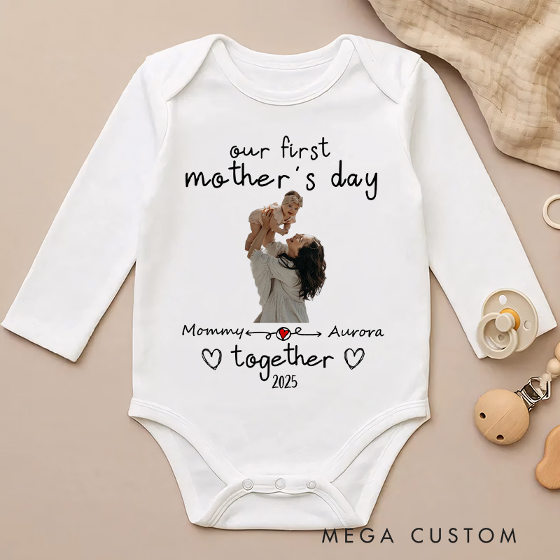 Personalized Mom and Baby Photo Keepsake Design for Our First Mother's Day Together Baby Bodysuit