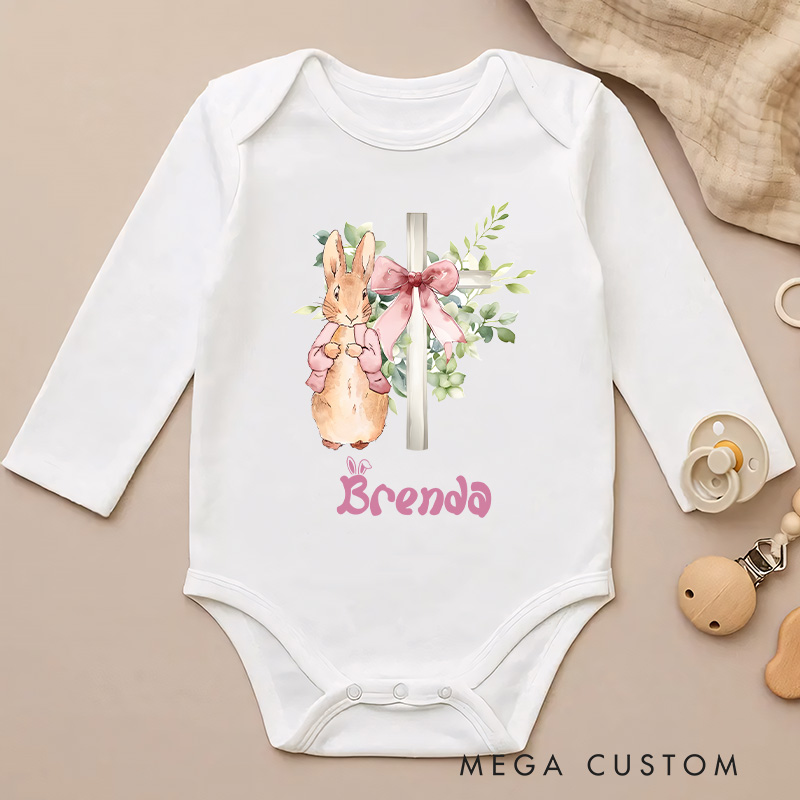 Personalized Bunny with Floral Bow Design for Baby's Easter Celebration Baby Bodysuit
