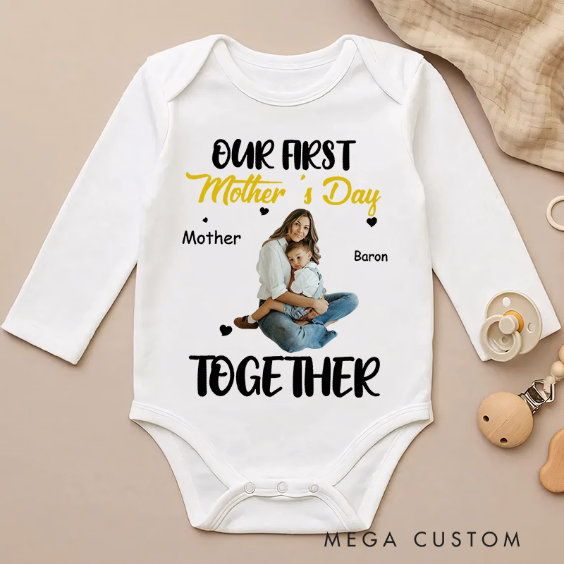 Personalized Together Our First Mother's Day Design with Mother and Baby Photo Baby Bodysuit