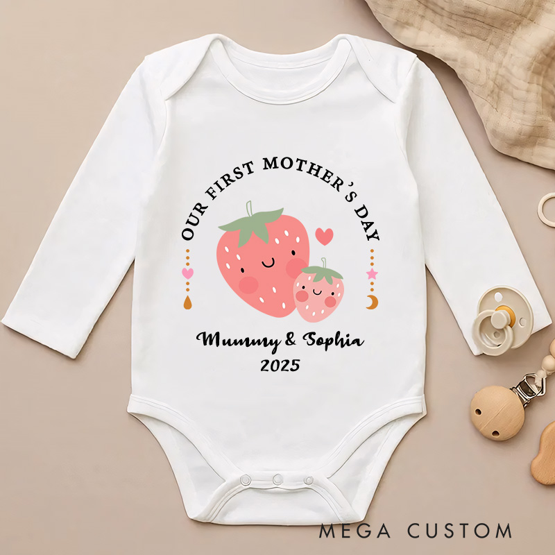 Personalized Cute Strawberry Lemon Baby Onesies Mother's Day Gift for New Mom Newborn