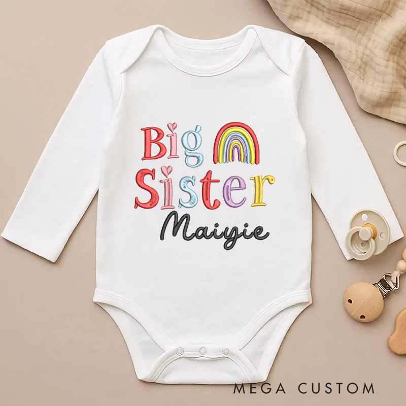 Personalized Embroidered Big Sister Rainbow Baby Onesie with Name Birthday Gifts for New Mother Children