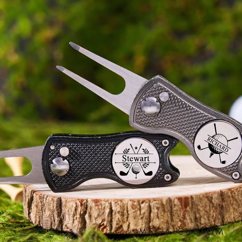 Personalized Golf Divot Repair Tool with Custom Initials Name and Durable Metal Design