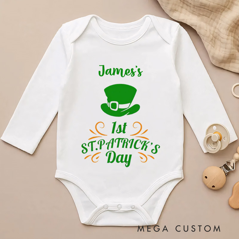 Personalized 1st St. Patrick's Day Baby Romper with Name Baby Shower Gift for Newborns
