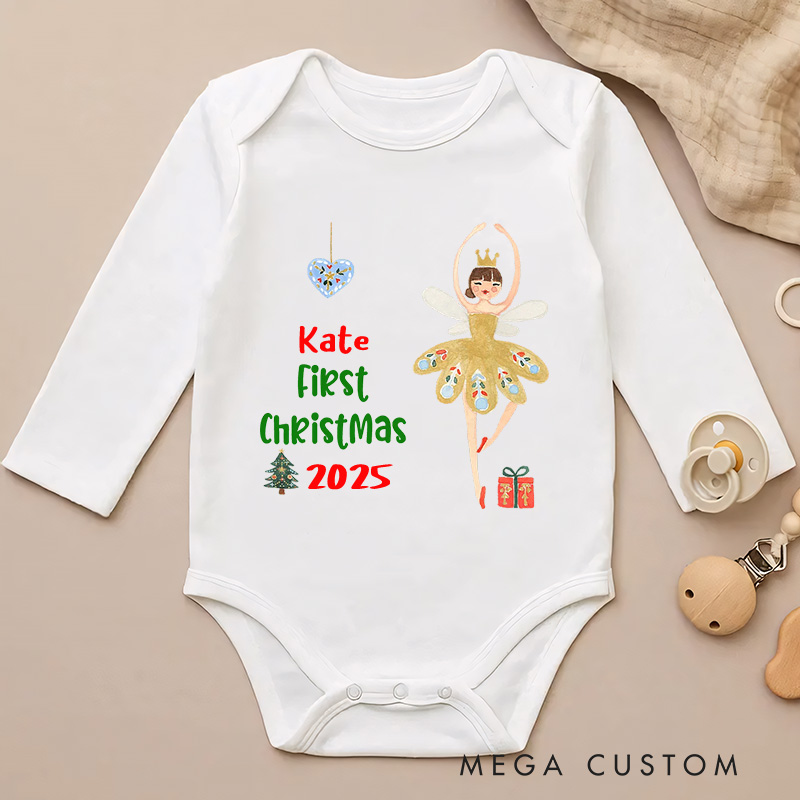 Personalized First Christmas Fairytale Characters Baby Romper Cartoon Onesie with Name Baby Shower Christmas Gift