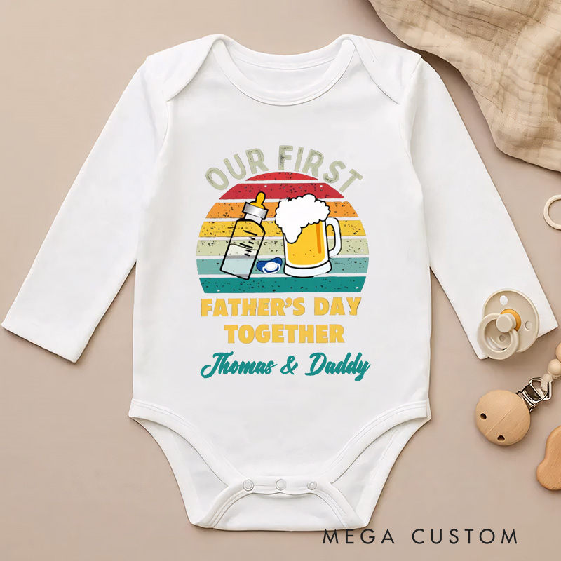 Personalized Baby Bottle Beer Bodysuit with Name Our First Father’s Day Gift