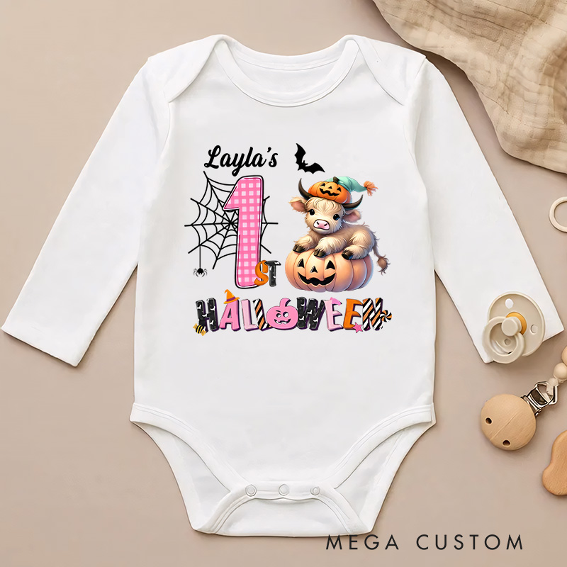 Personalized First Halloween Delight with Sweet Baby Cow Baby Bodysuit New Baby Girl Boy Gift