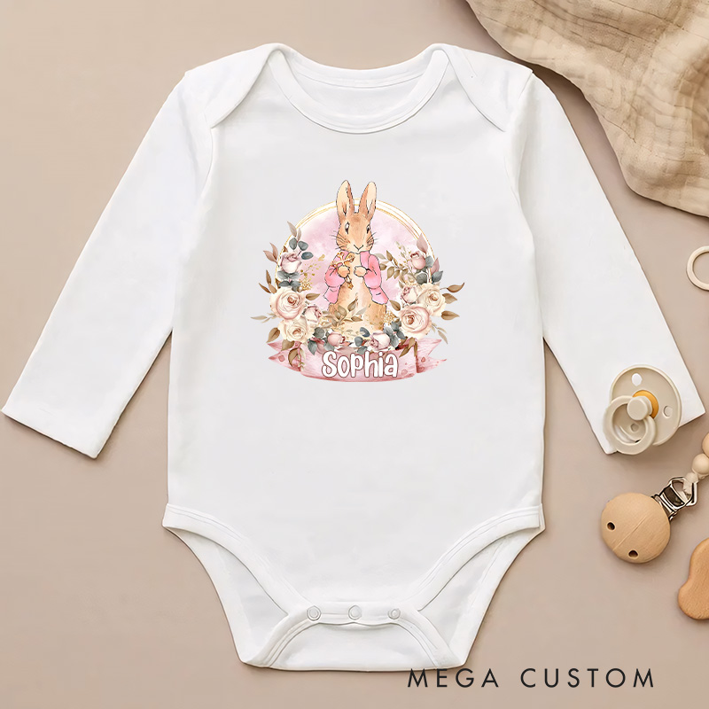 Personalized Charming Rabbit and Floral Elegance for Babies Baby Bodysuit Baby Easter Gift