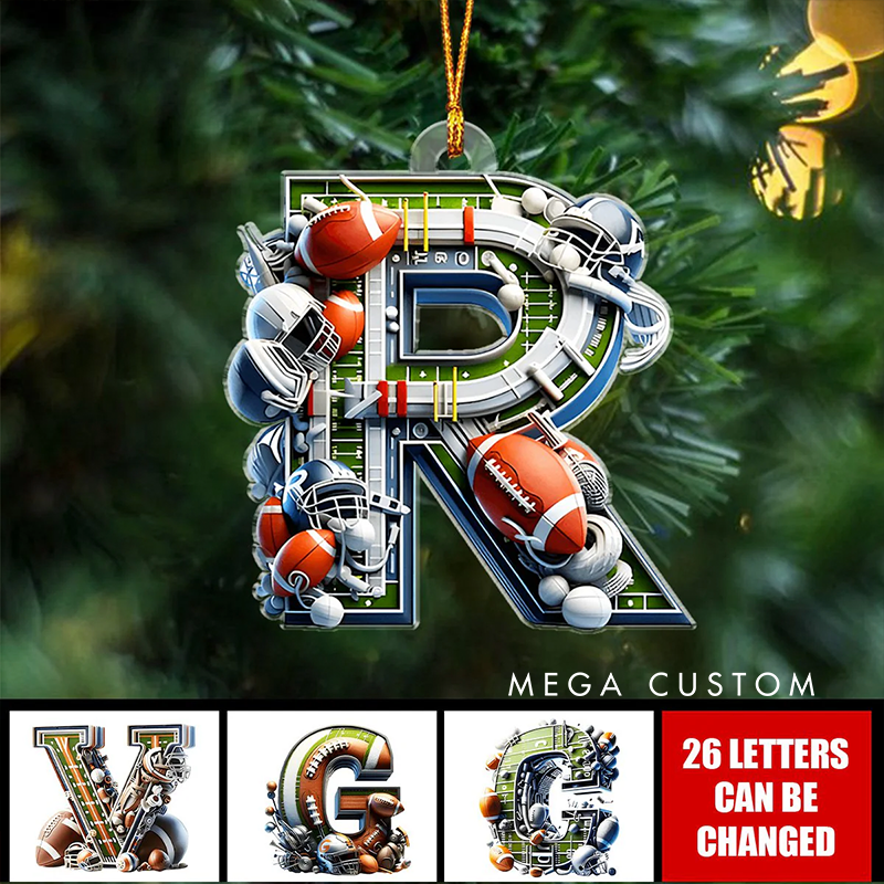 Personalized Football Themed Alphabet Ornament with Customizable Letters for Unique Holiday Decor
