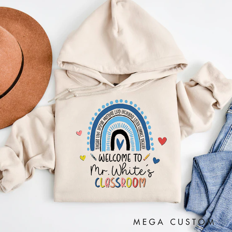 Personalized Hoodies for Teachers Colorful Hand Drawn Rainbow Hoodies Appreciation Gift for Teachers