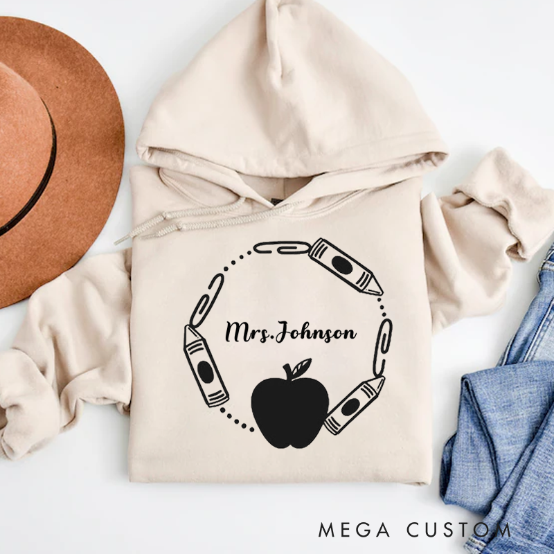 Personalized Hoodies for Teachers Crayons and Paperclips Surrounding a Apple Hoodies Appreciation Gift for Teachers