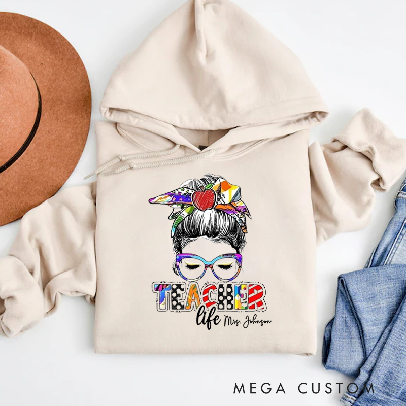 Personalized Hoodies for Teachers Illustration of a teacher with Glasses Teacher Life Hoodies Appreciation Gift for Teachers