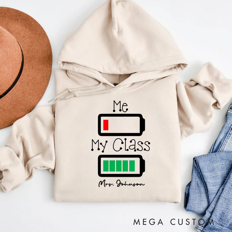 Personalized Hoodies for Teachers Two Battery Icons Funny Design Hoodies Appreciation Gift for Teachers