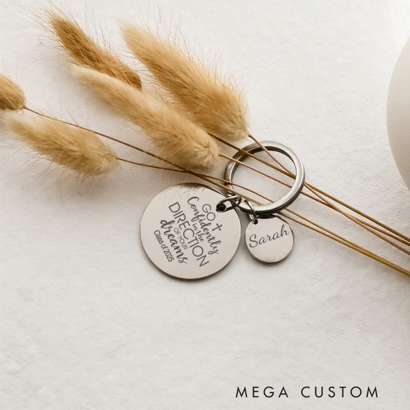 Personalized Go Confidently in the Direction of Your Dreams Keychain Stainless Steel Religious Keychain Graduation Easter Gift for Family and Friends