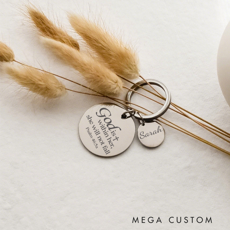 Personalized the Bible Verse Psalm 46:5 Keychain with Name Stainless Steel Religious Keychain Gift Birthday Easter Christmas Gift for Women and Girls