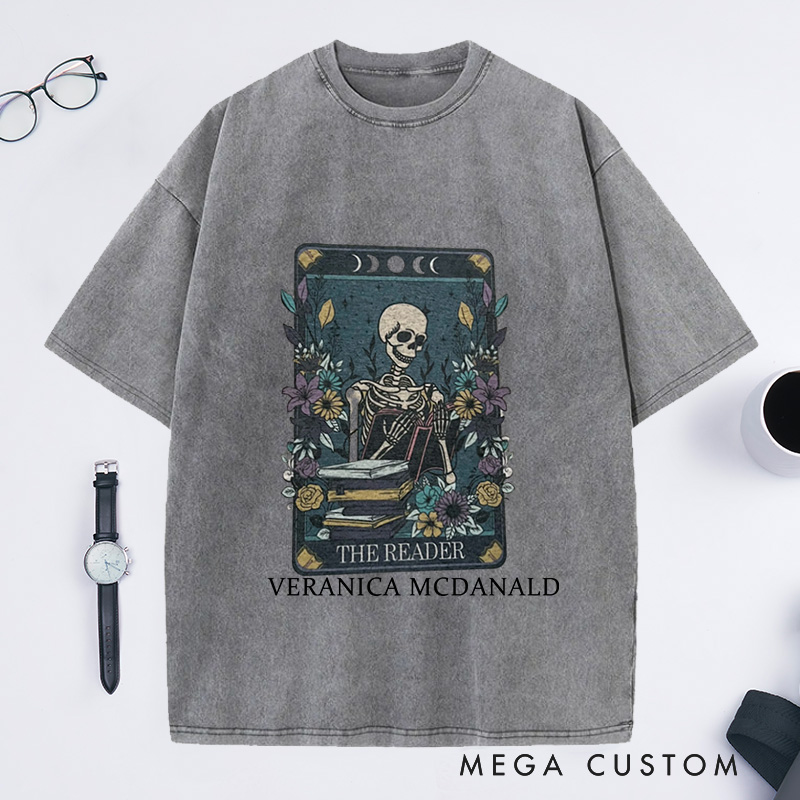 Personalized The Reader Tarot Washed T-Shirts Gifts for Book Lovers