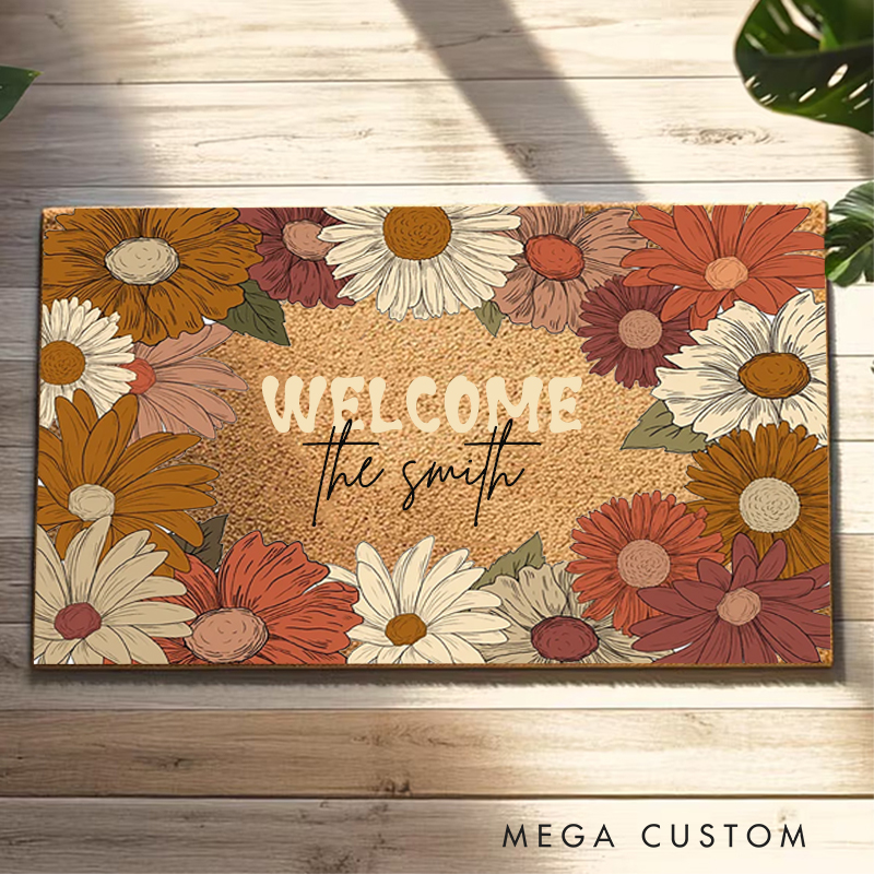 Personalized Doormat Floral Themed Personalized Doormat Housewarming Gift New Home Gift Wedding Gift for Couples Christmas Gift
