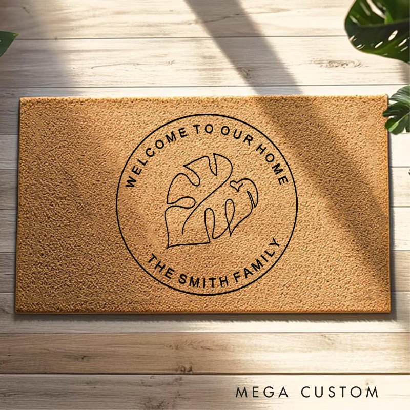Personalized Modern Tropical Welcome Doormat With Family Name New Home Gift Housewarming Wedding Gift for Couples First Home Gifts Christmas Gift