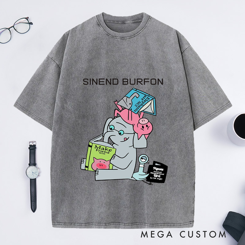 Personalized Read More Book Washed T-Shirts Good Day To Read Tee Funny Piggie Elephant Pigeons Shirt Book Lover Gift