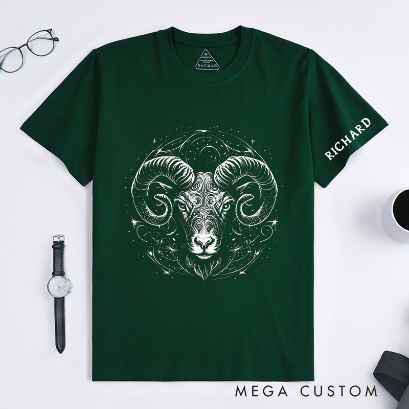 Personalized Ram Zodiac Classic T-Shirts Custom Cosmic Ram Star Sign Gift for Astrology Lovers Unisex Aries Birthday Present 