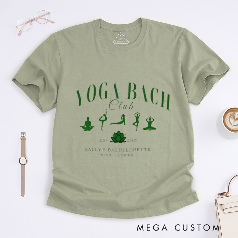 Personalized Yoga Bachelorette Party T-Shirts Bridesmaid T-Shirts Camp Party T-Shirt Wellness Bachelorette Bach Club T-Shirt