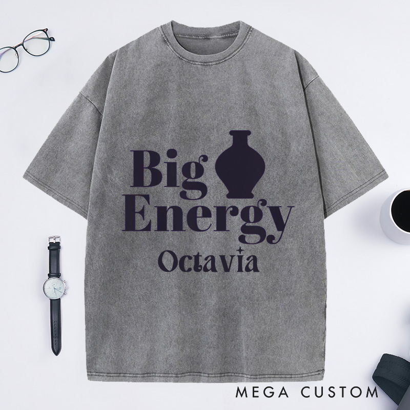 Personalized Big Pot Energy Pottery Washed T-Shirts Funny Ceramic Artist Tee Pottery Enthusiast Gift Potters Graphic Tee Fun Pottery Shirt