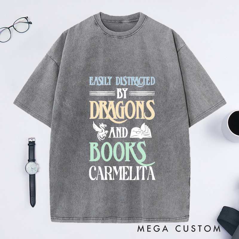 Personalized Dragon Shirt Bookworm Washed T-Shirts Reading Shirts Librarian Gift Book Lover T-Shirt