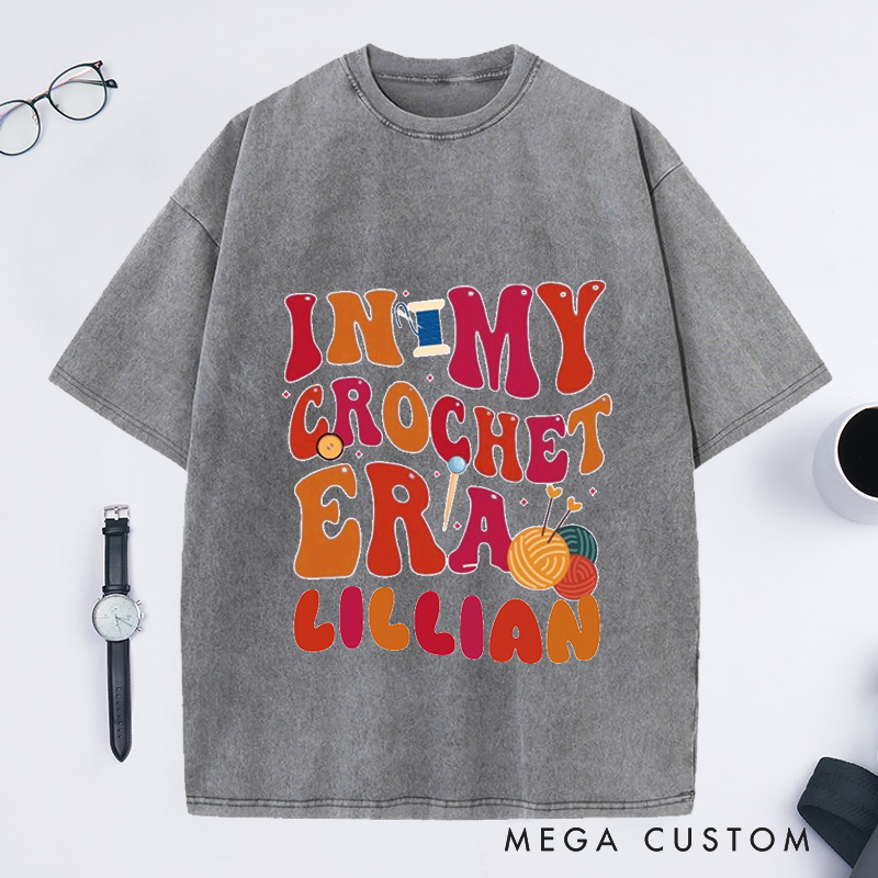 Personalized In My Crochet Era Washed T-Shirts Funny Crochet Crochet Lover Crochet Mom Shirt for Women Gift for Knitting Lover