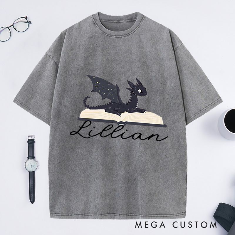 Personalized Dragon Book Washed T-Shirts Fantasy Shirt Bookworm Shirt Bookish Shirt Book Club Shirt Book Lover