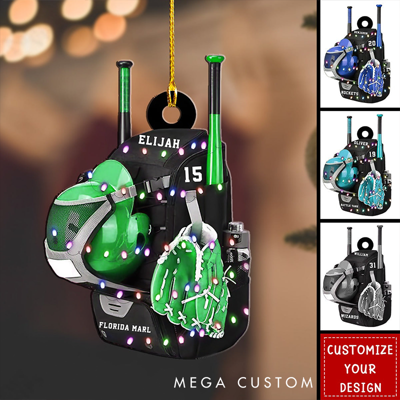 Personalized Baseball Bag Ornament with Custom Name Number and Team Details for Unique Holiday Decoration