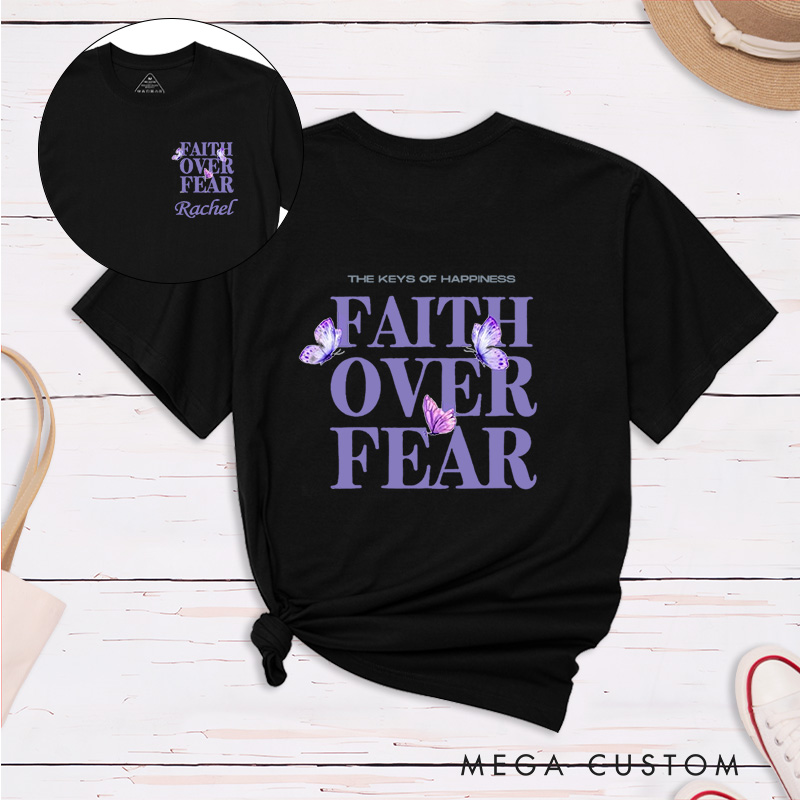 Personalized Faith Over Fear Butterflies Classic T-Shirt with Name Christian Shirt Faith Based Shirt Gift for Women and Girls