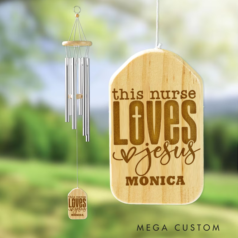 Personalized Wind Chimes for Nurse Engraved This Nurse Loves Jesus Design Memorial Wind Chimes Retirement Wind Chime Sympathy Gift
