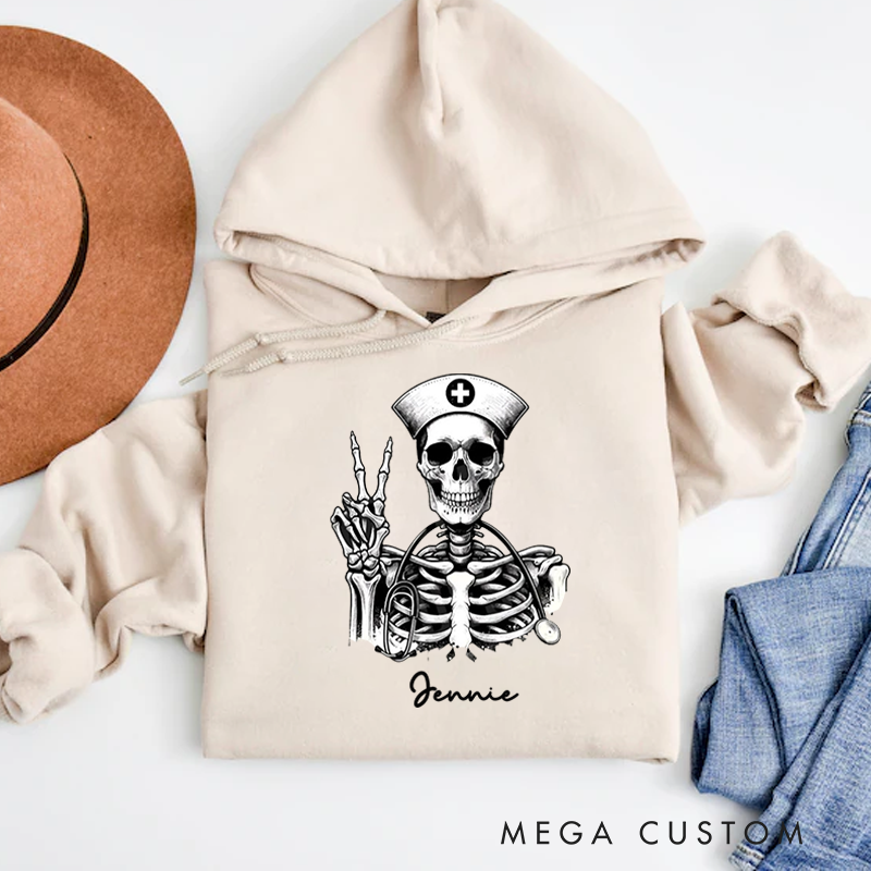 Personalized Hoodies for Nurse Skeleton Nurse with a Stethoscope Hoodies Appreciation Gift for Nurse