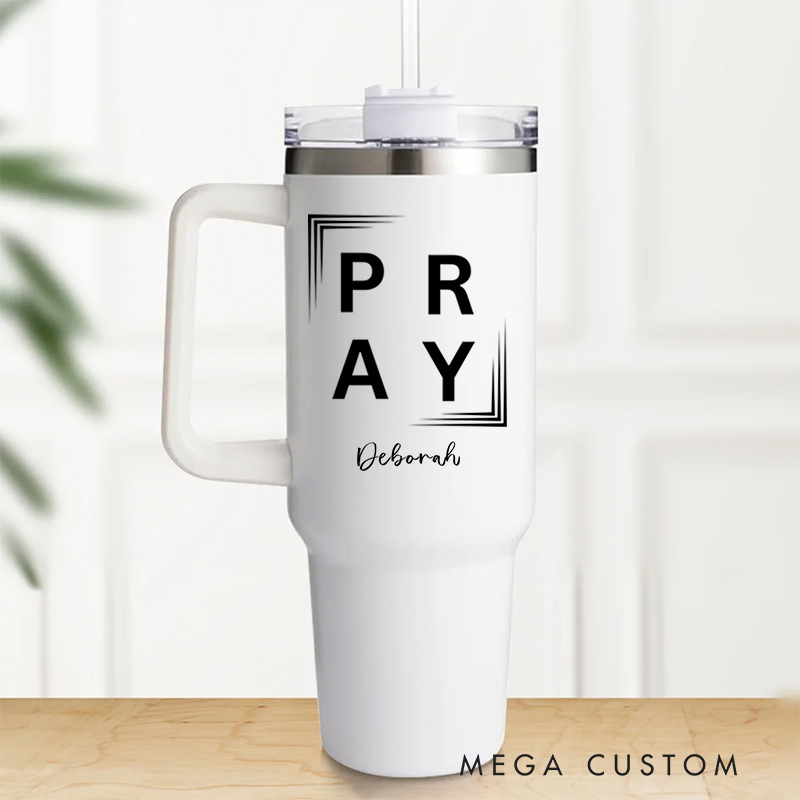 Personalized Multicolor Christian Theme Pray Tumbler with Name and Straw Travel Accessories Baptism Birthday Gift for Christians