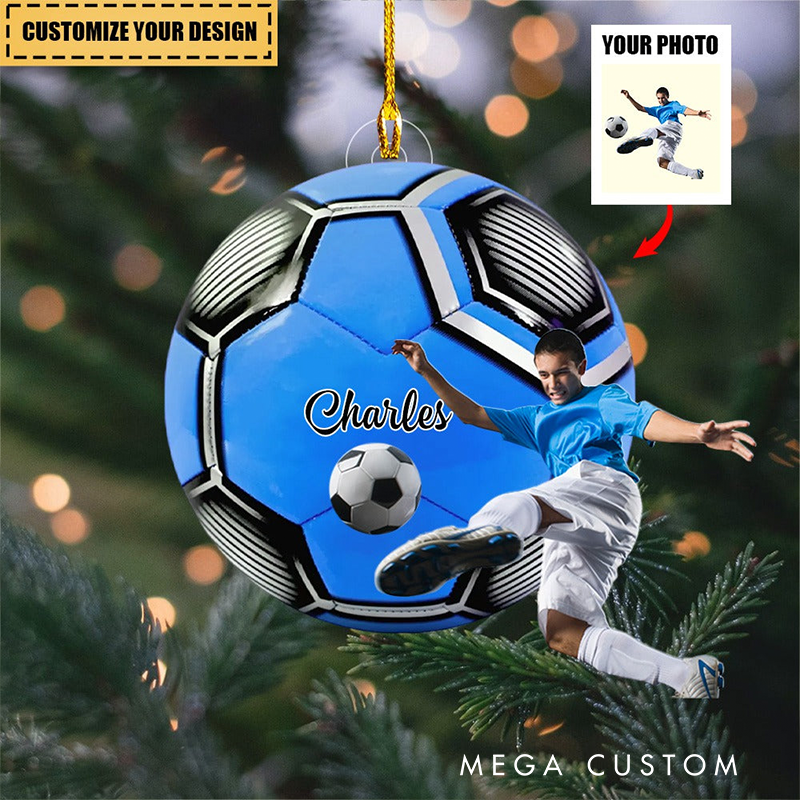 Personalized Soccer Ball Ornament with Custom Name Photo and Player Design for Unique Decorations and Gifts