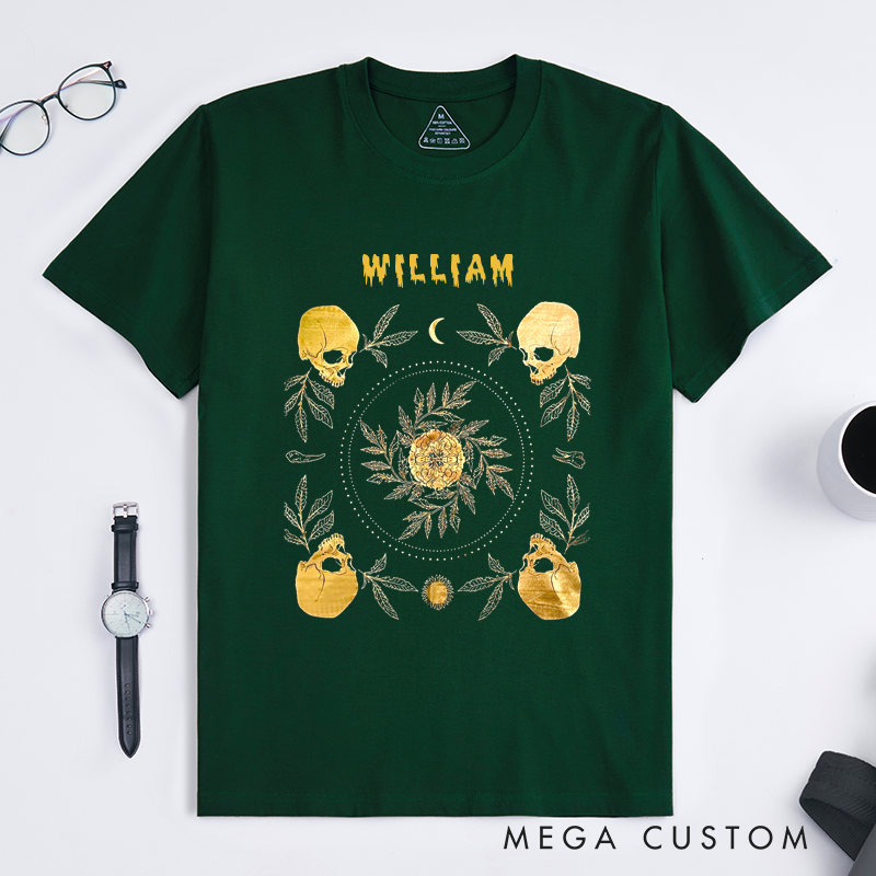 Personalized William Skull Floral Classic T-Shirts Custom Name Gothic Vintage Gift for Men Women Unique Botanical Skulls Shirt Cool Occult Style Top
