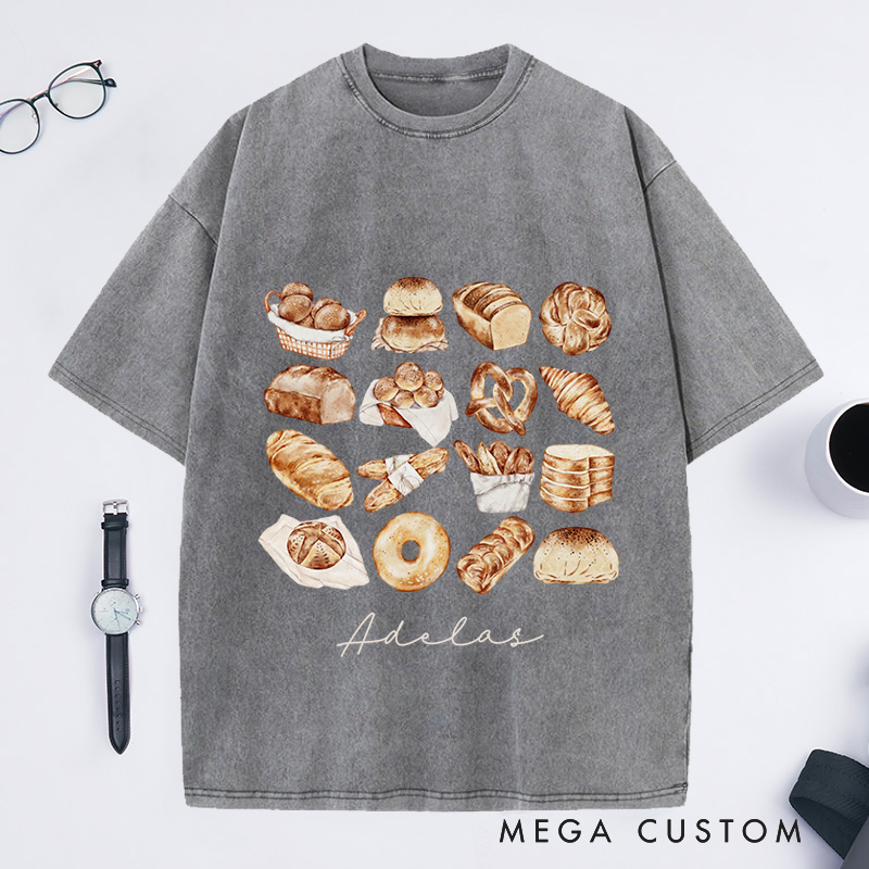 Personalized Bread Baker Washed T-Shirts Bread Chart Shirt Baking Gift for Foodie Shirt Sourdough Shirt Baker Gift