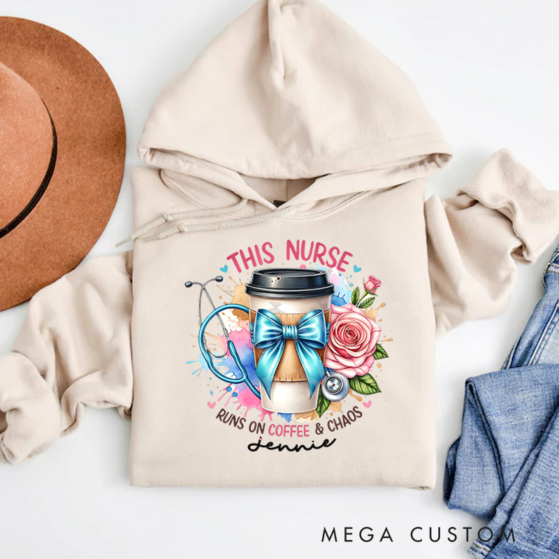 Personalized Hoodies for Nurse This Nurse Runs on Coffee Chaos Hoodies Appreciation Gift for Nurse