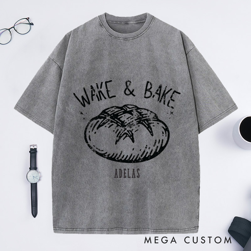 Personalized Comfort Colors Wake and Bake Washed T-Shirts Funny Sourdough Bakers T-Shirt