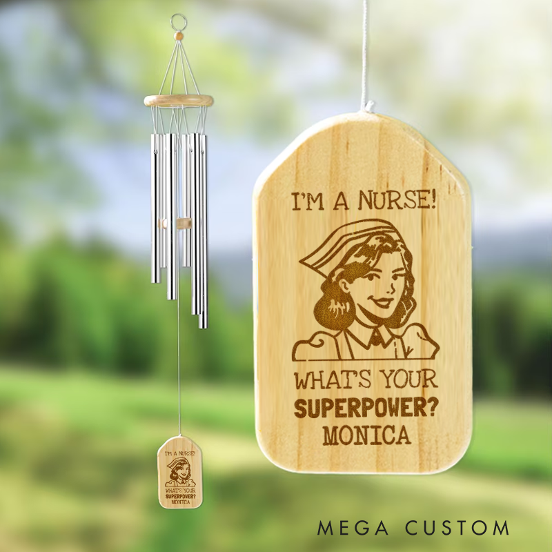 Personalized Wind Chimes for Nurse Engraved I'm a Nurse What's Your Superpower Design Memorial Wind Chimes Retirement Wind Chime Sympathy Gift
