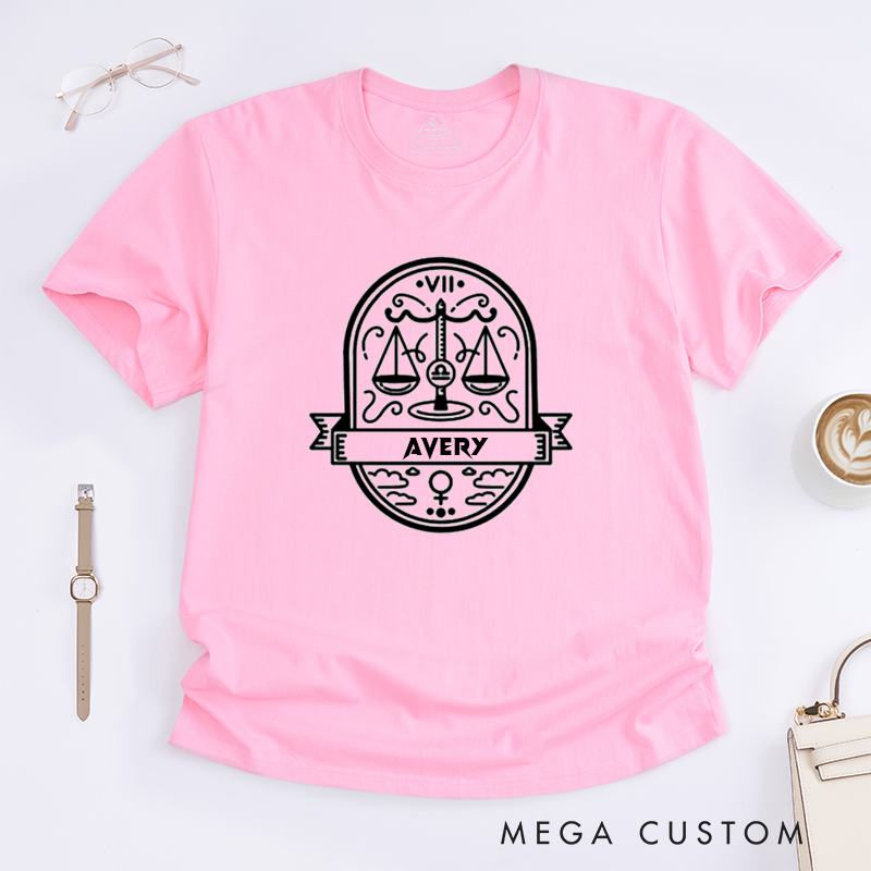 Personalized Libra Zodiac Classic T-Shirts Custom Astrology Gift Unisex T-Shirt for Avery Birthday Present Horoscope Star Sign Shirt for Men Women