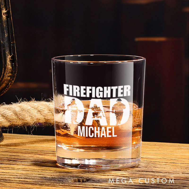 Personalized Firefighter Whiskey Glass Custom Firefighter Dad Design Whiskey Glass Engraved Glasses Gift Firefighter Retirement Gift