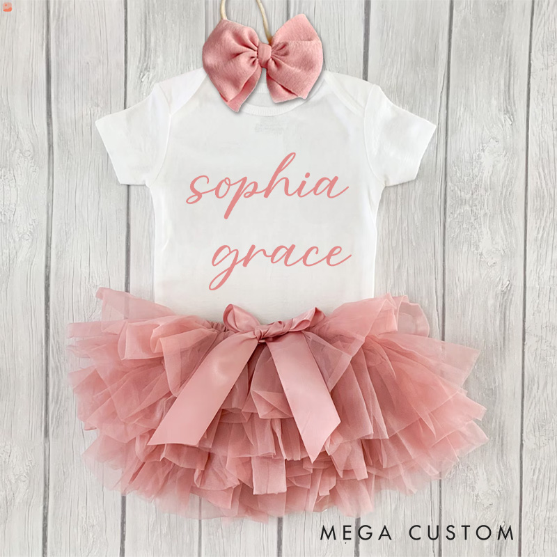 Personalized Elegant Script Baby Name Design with Soft Pink Font for a Sweet and Stylish Look Baby Tutu Skirt