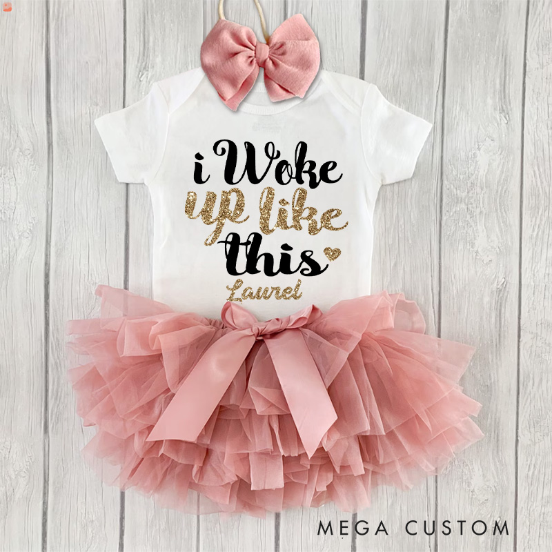 Personalized Glamorous I Woke Up Like This Glitter Design with Baby Name for Stylish Babies Baby Tutu Skirt