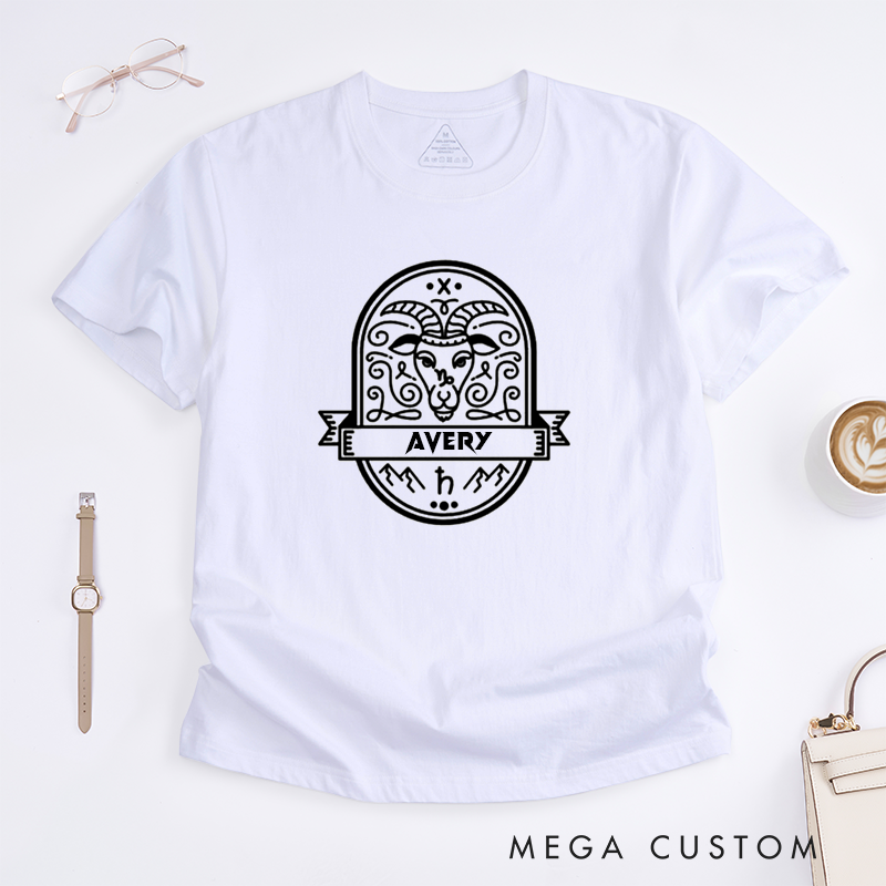 Personalized Capricorn Classic T-Shirt Custom Zodiac Goat Design Unique Astrology Birthday Gift Unisex Trendy Horoscope Tee for Men and Women